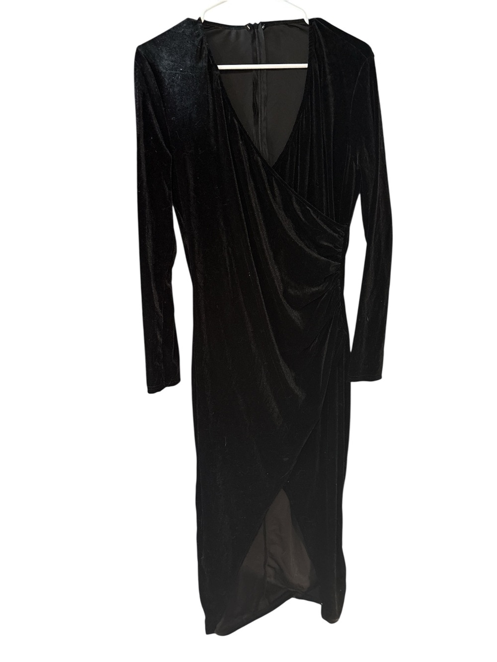Black Velvet Long Sleeve Long Dress with slit
